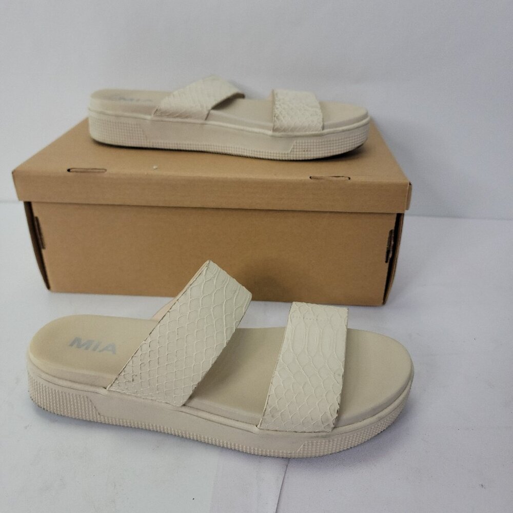MIA Cream Platform Snakeskin Strapy Sandals Genuine Leather 7.5